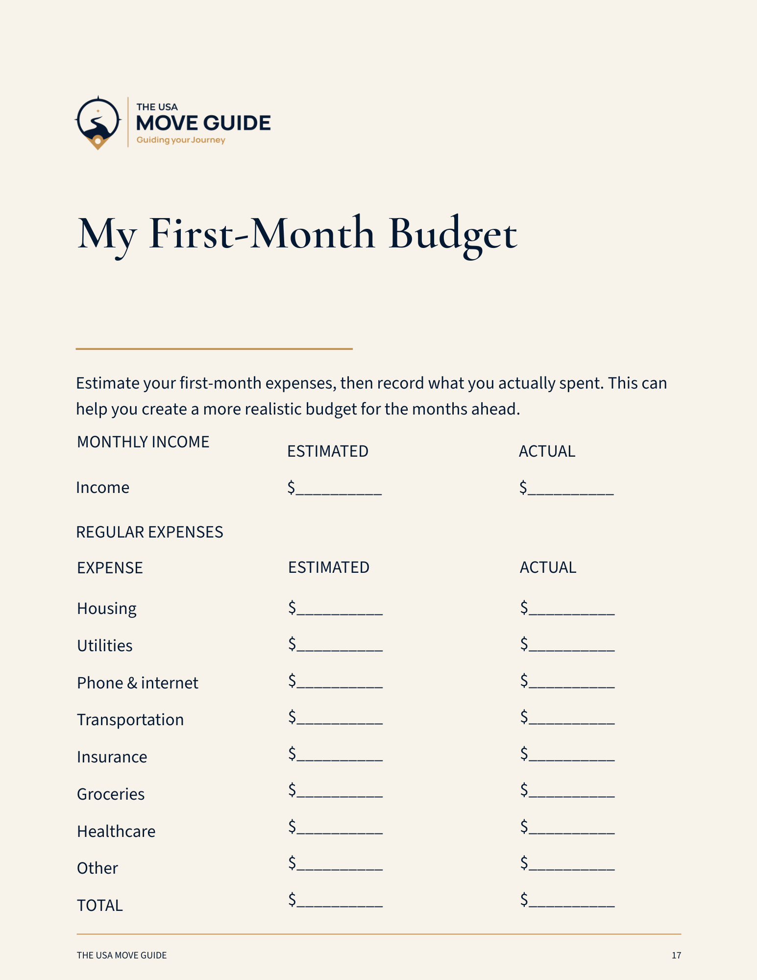 My First-Month Budget