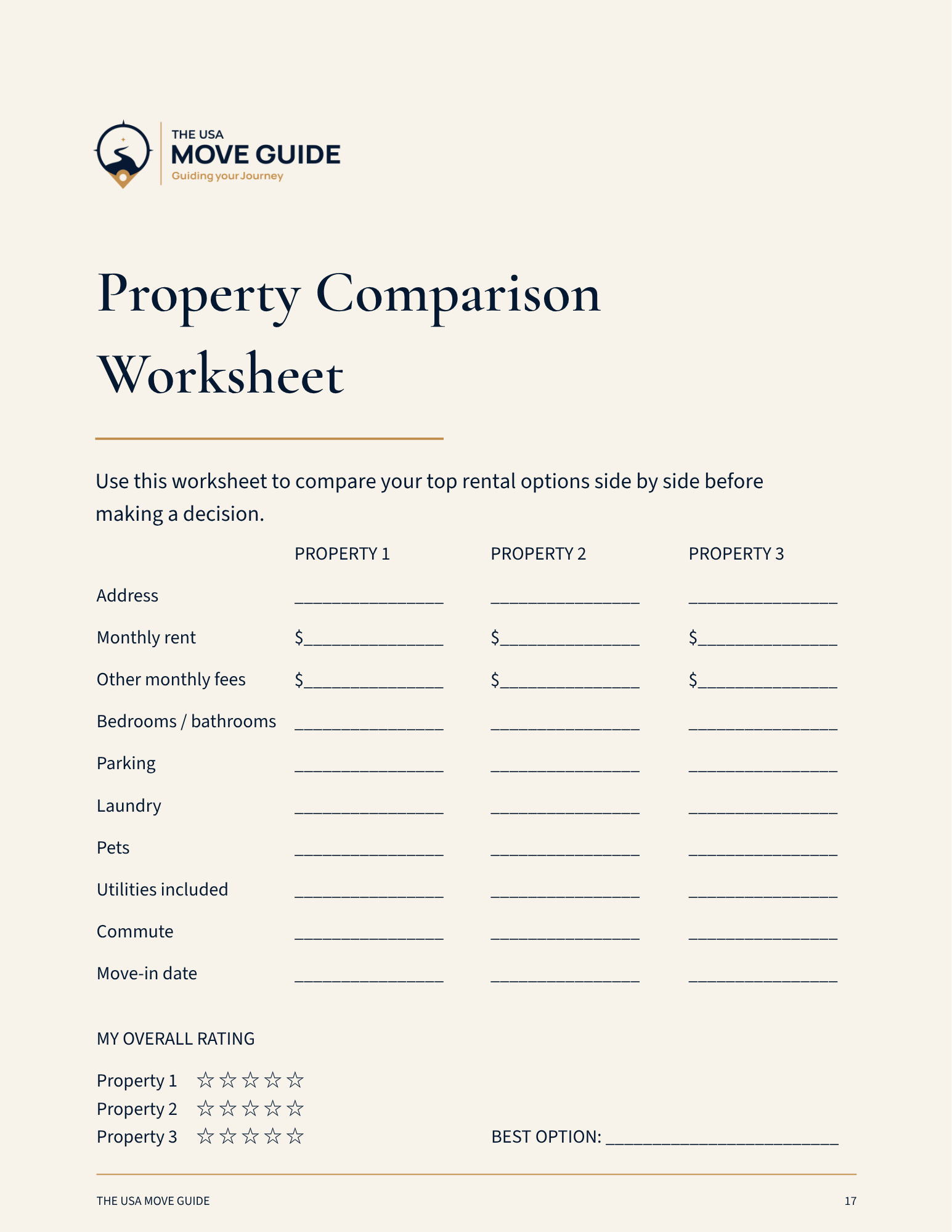 Property Comparison Worksheet
